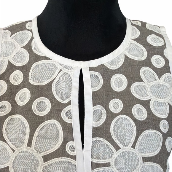 W by Worth Size 4 Mesh Daisy Drop Waist Sleeveless Dress Zip Gray & Off-White - Picture 6 of 8